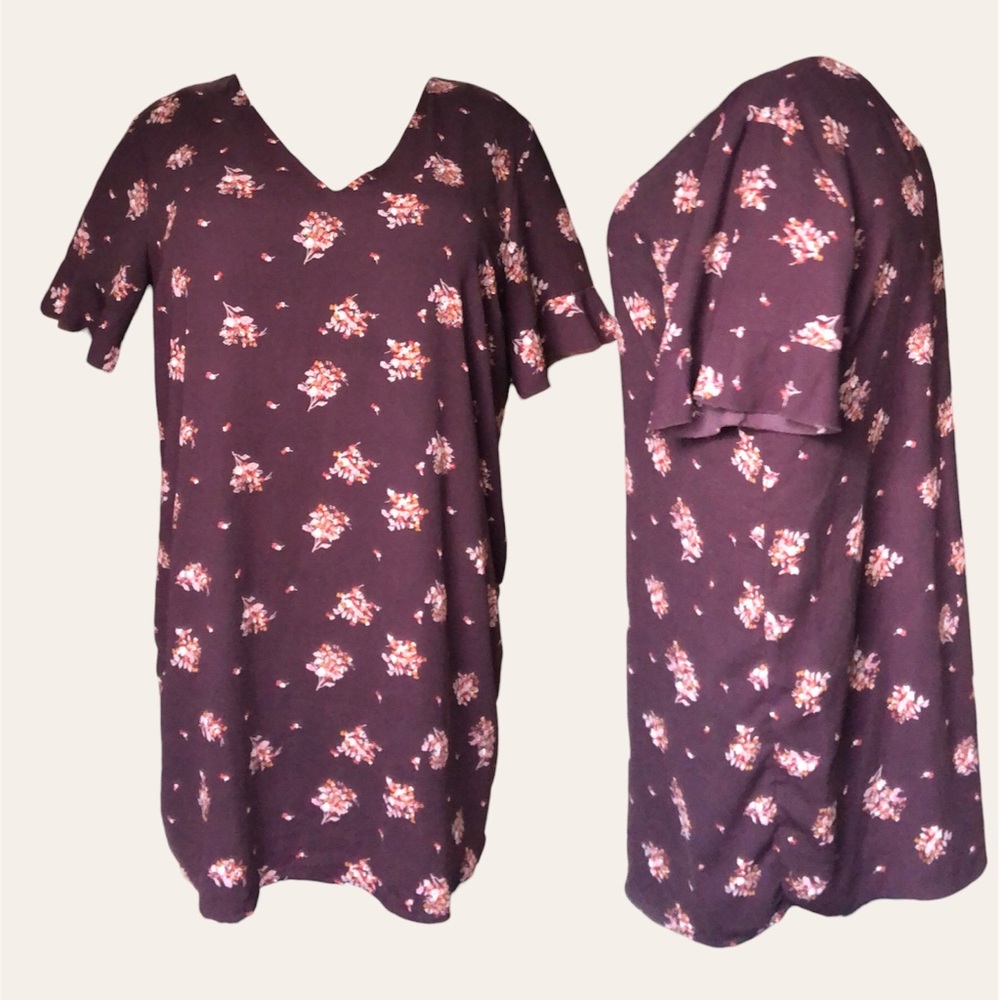 Women's Plus 3X Maurices Eggplant Purple Floral  Lightweight Dress/tunic